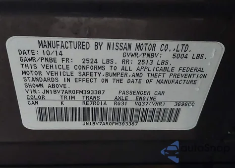 2015 Infiniti Q50 Premium z USA, uszkodzony, nr VIN JN1BV7AR0FM393387